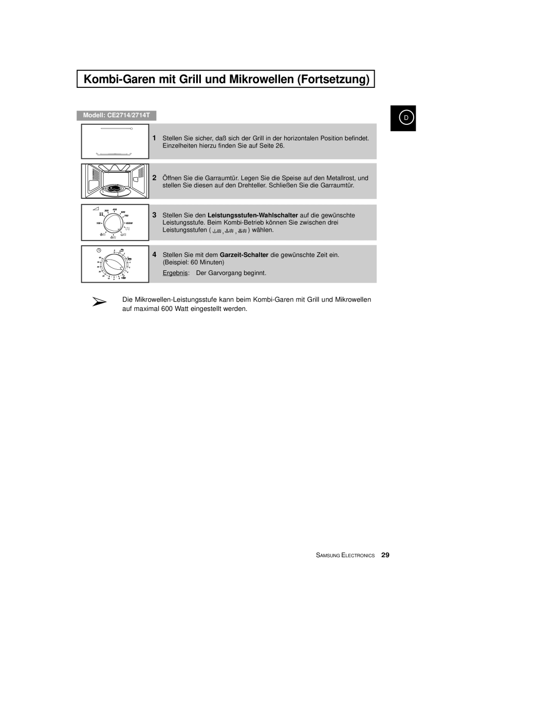 Samsung CE2774-M/XEG, CE2774/XEG, CE2774-C/XEG manual Kombi-Garen mit Grill und Mikrowellen Fortsetzung 