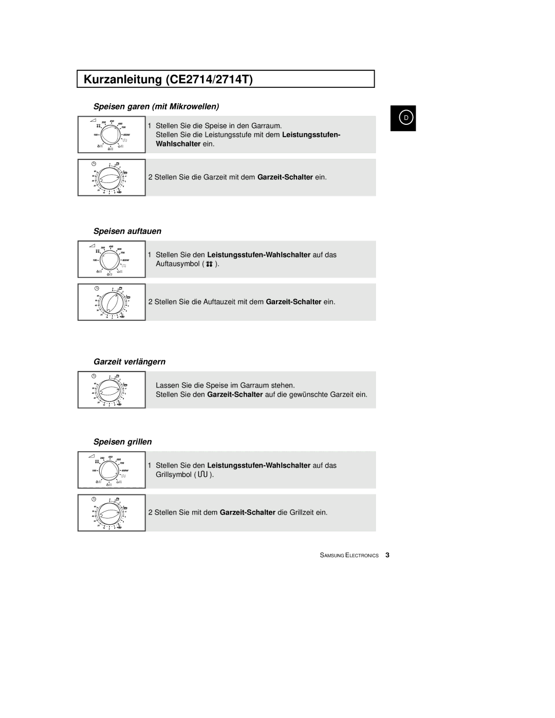 Samsung CE2774/XEG, CE2774-C/XEG, CE2774-M/XEG manual Kurzanleitung CE2714/2714T, Wahlschalter ein 