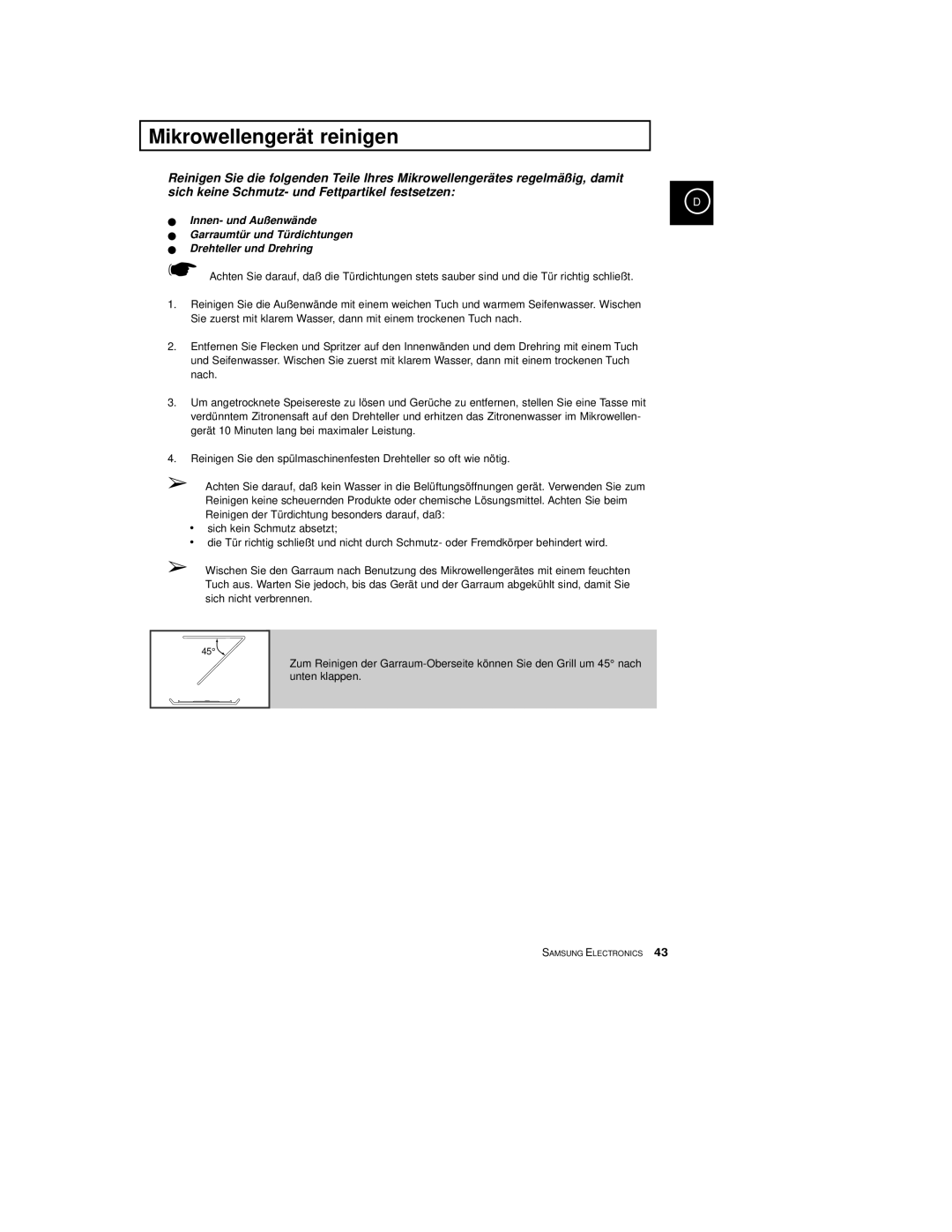 Samsung CE2774-C/XEG, CE2774/XEG, CE2774-M/XEG manual Mikrowellengerät reinigen 