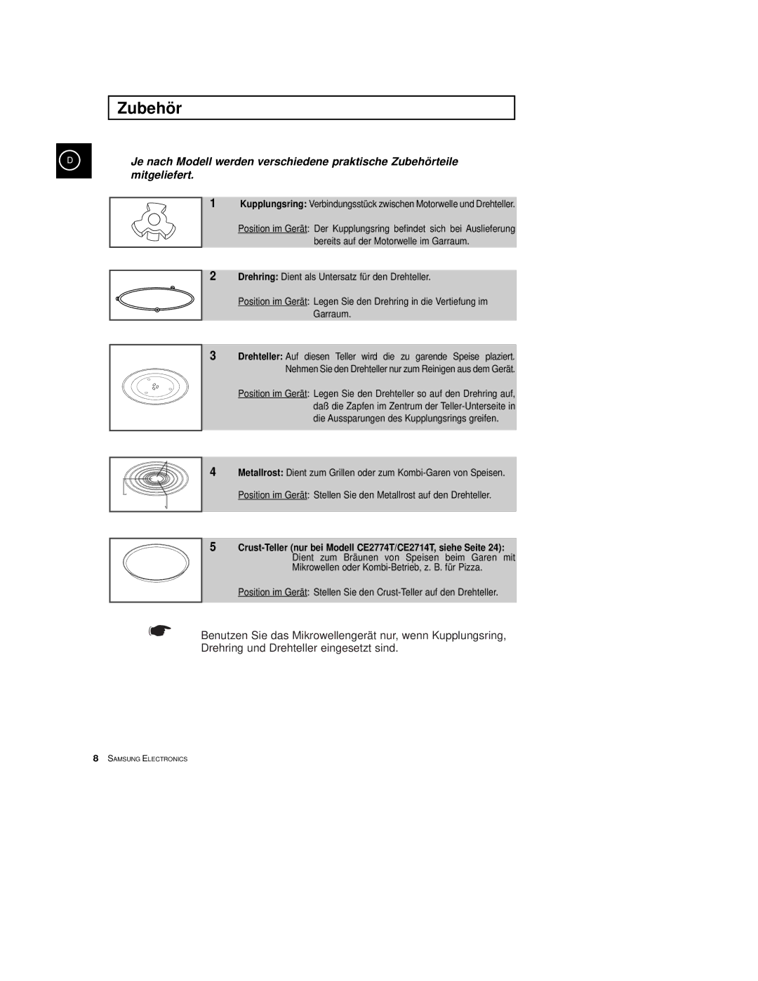 Samsung CE2774-M/XEG, CE2774/XEG, CE2774-C/XEG manual Zubehör 