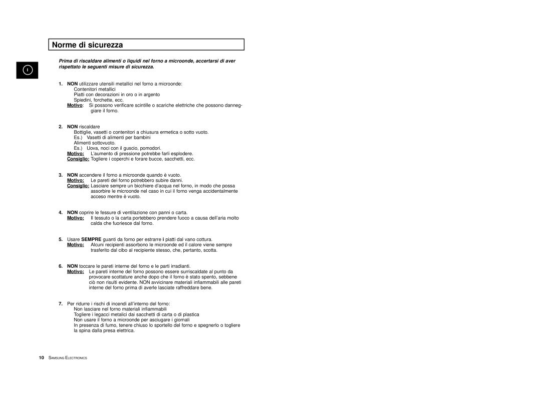 Samsung CE2774/XET, CE2774-1/XET manual Norme di sicurezza, Motivo 