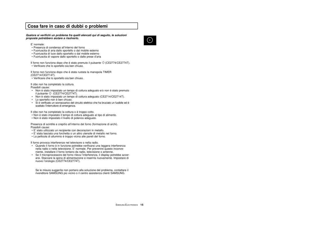 Samsung CE2774-1/XET, CE2774/XET manual Cosa fare in caso di dubbi o problemi 