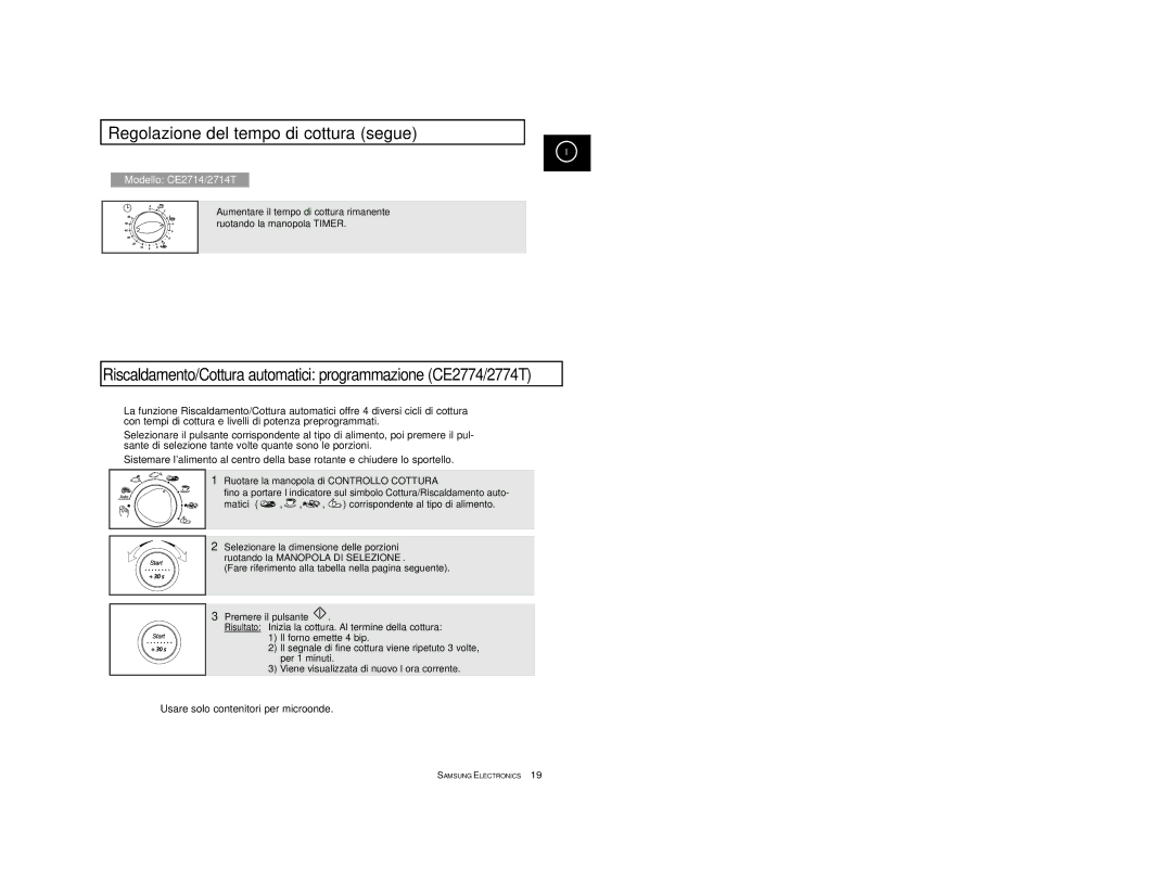 Samsung CE2774-1/XET, CE2774/XET manual Regolazione del tempo di cottura segue 