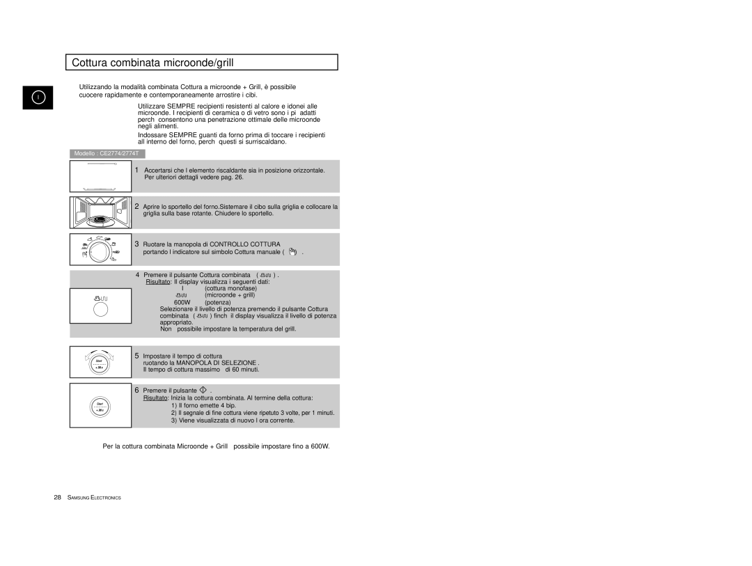 Samsung CE2774/XET, CE2774-1/XET manual Cottura combinata microonde/grill, Combinata 