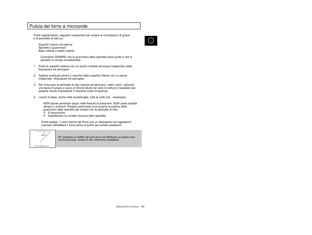 Samsung CE2774-1/XET, CE2774/XET manual Pulizia del forno a microonde 