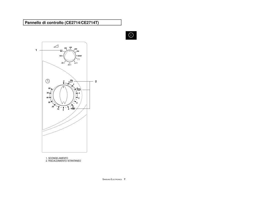 Samsung CE2774-1/XET, CE2774/XET manual Pannello di controllo CE2714/CE2714T 