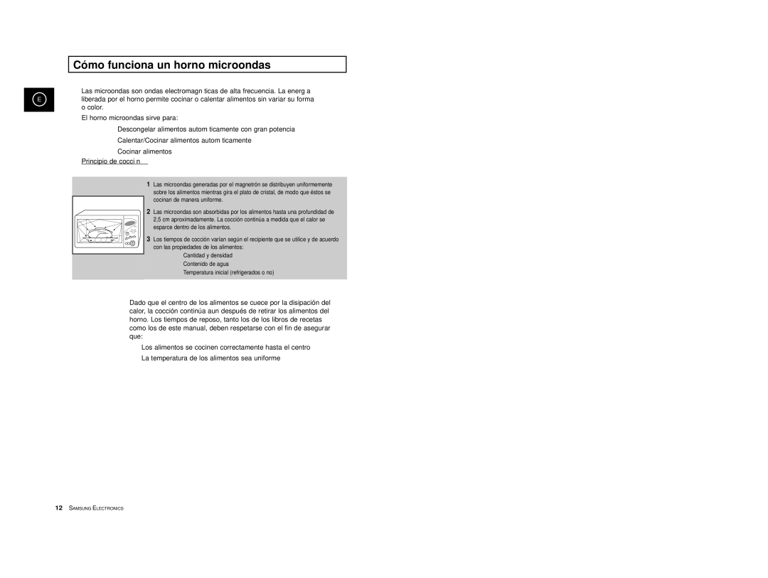 Samsung CE2777-B/XEC, CE2777-S/XEC, CE2777-D/XEC, CE2777/XEC, CE2777-GR/XEC manual Cómo funciona un horno microondas 