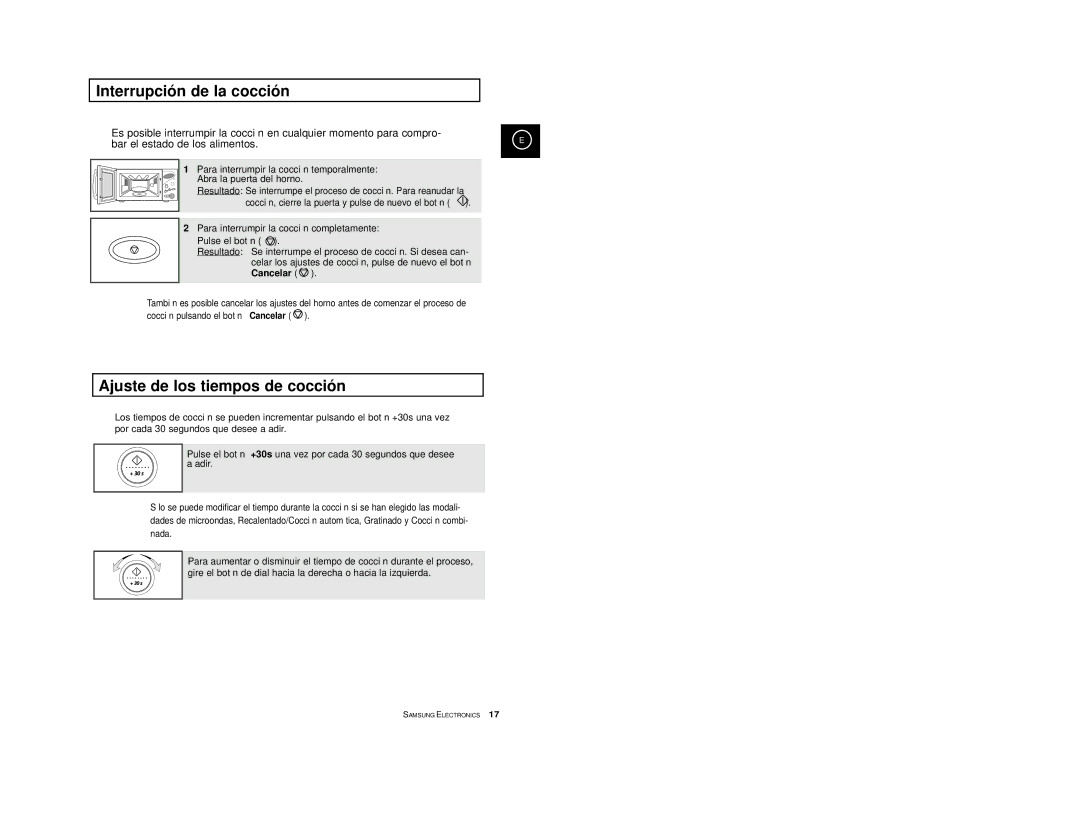 Samsung CE2777-B/XEC, CE2777-S/XEC, CE2777-D/XEC, CE2777/XEC Interrupción de la cocción, Ajuste de los tiempos de cocción 