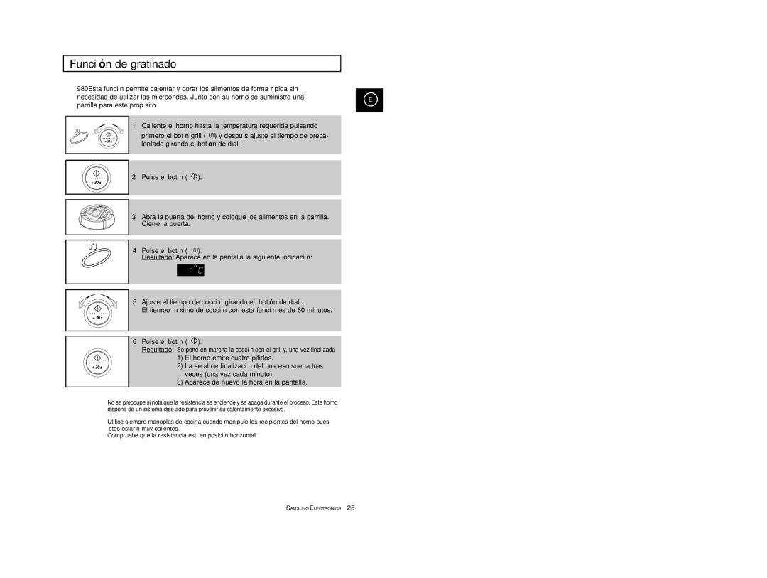 Samsung CE2777-S/XEC, CE2777-D/XEC, CE2777-B/XEC, CE2777/XEC, CE2777-GR/XEC manual Funció n de gratinado 