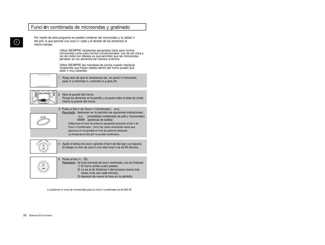 Samsung CE2777-D/XEC, CE2777-S/XEC, CE2777-B/XEC, CE2777/XEC, CE2777-GR/XEC manual Funció n combinada de microondas y gratinado 