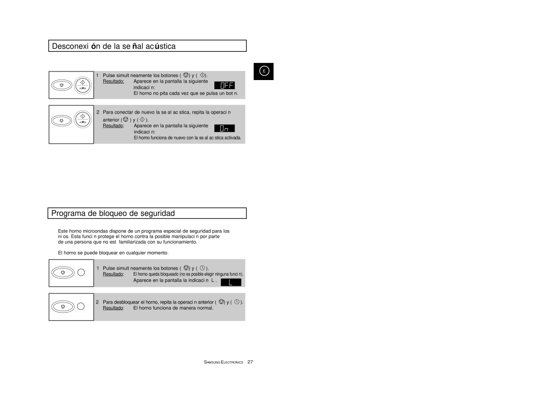 Samsung CE2777-B/XEC, CE2777-S/XEC, CE2777-D/XEC manual Desconexió n de la señ al acú stica, Programa de bloqueo de seguridad 