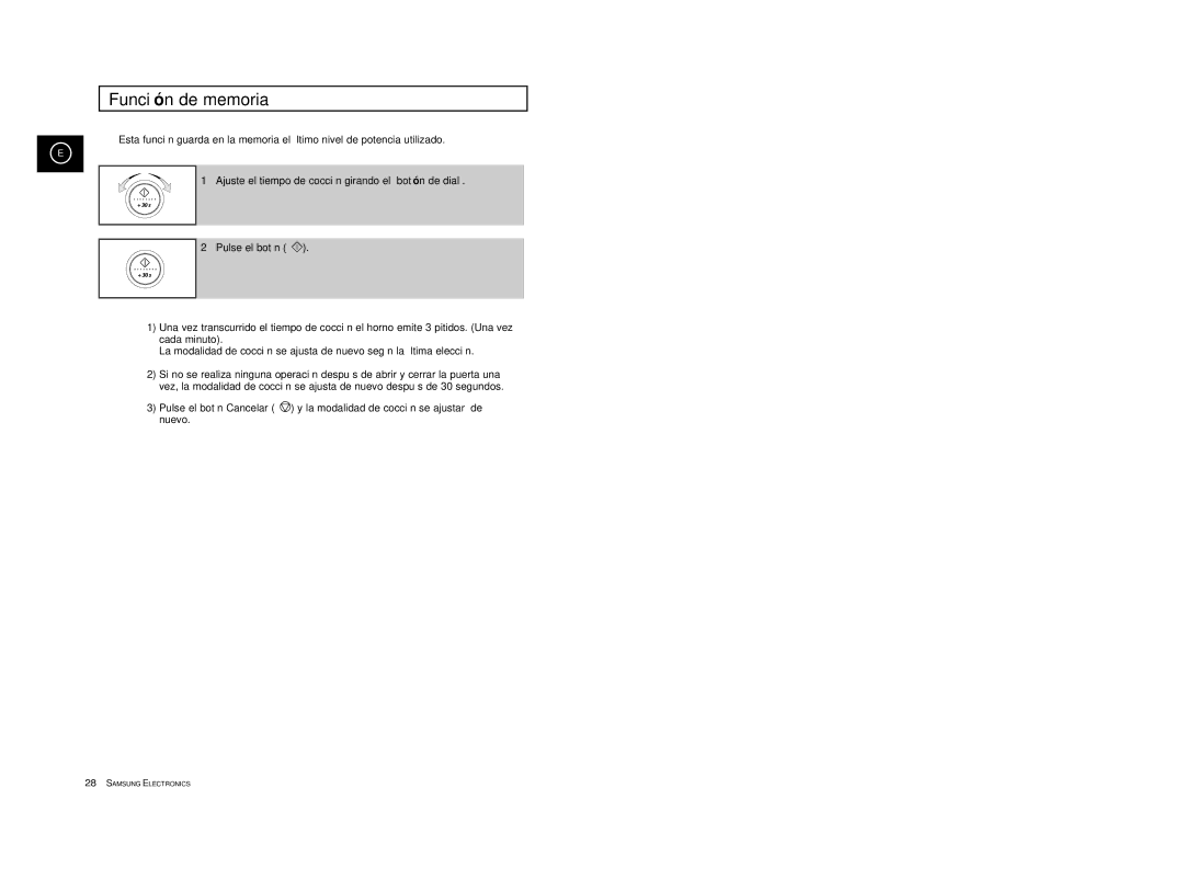 Samsung CE2777/XEC, CE2777-S/XEC, CE2777-D/XEC, CE2777-B/XEC, CE2777-GR/XEC manual Funció n de memoria 