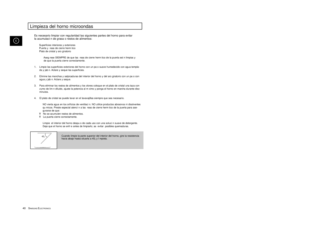 Samsung CE2777-S/XEC, CE2777-D/XEC, CE2777-B/XEC, CE2777/XEC, CE2777-GR/XEC manual Limpieza del horno microondas 