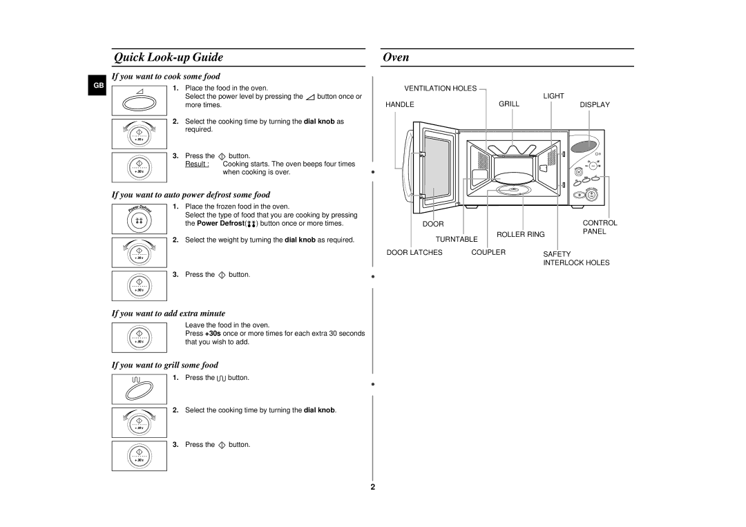 Samsung CE2777NT manual Quick Look-up Guide, Oven 