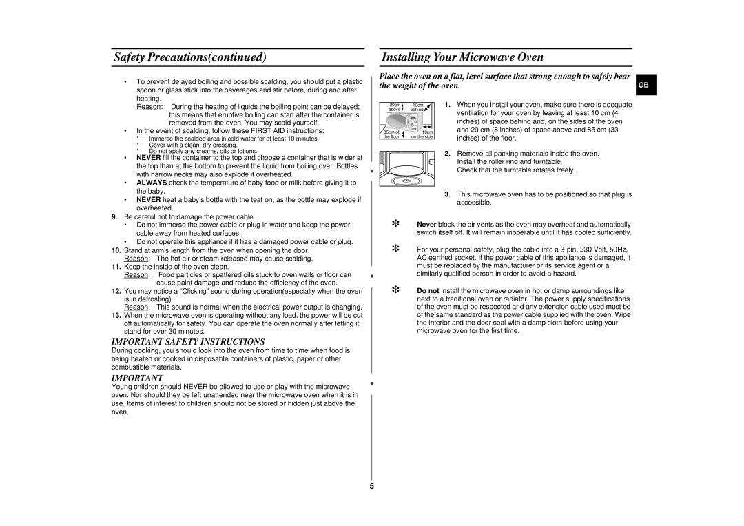 Samsung CE2777NT manual Installing Your Microwave Oven, Important Safety Instructions 