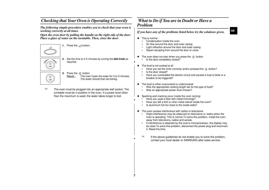 Samsung CE2777NT manual Checking that Your Oven is Operating Correctly, What to Do if You are in Doubt or Have a Problem 