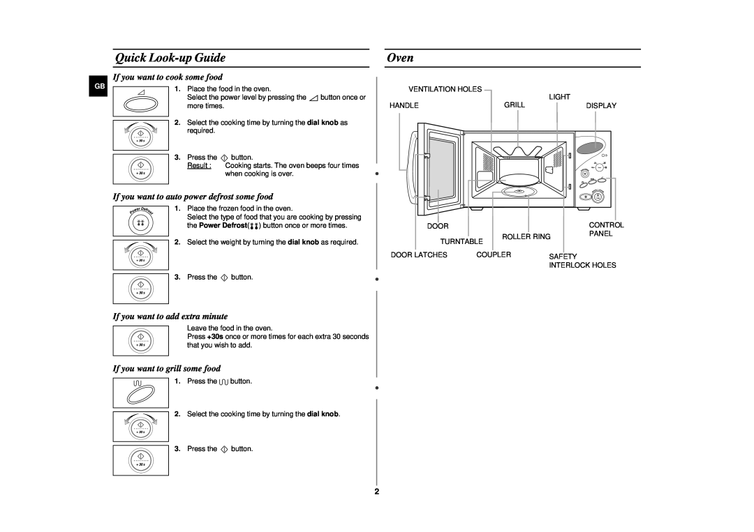 Samsung CE2777NT Quick Look-up Guide, Oven, If you want to cook some food, If you want to auto power defrost some food 