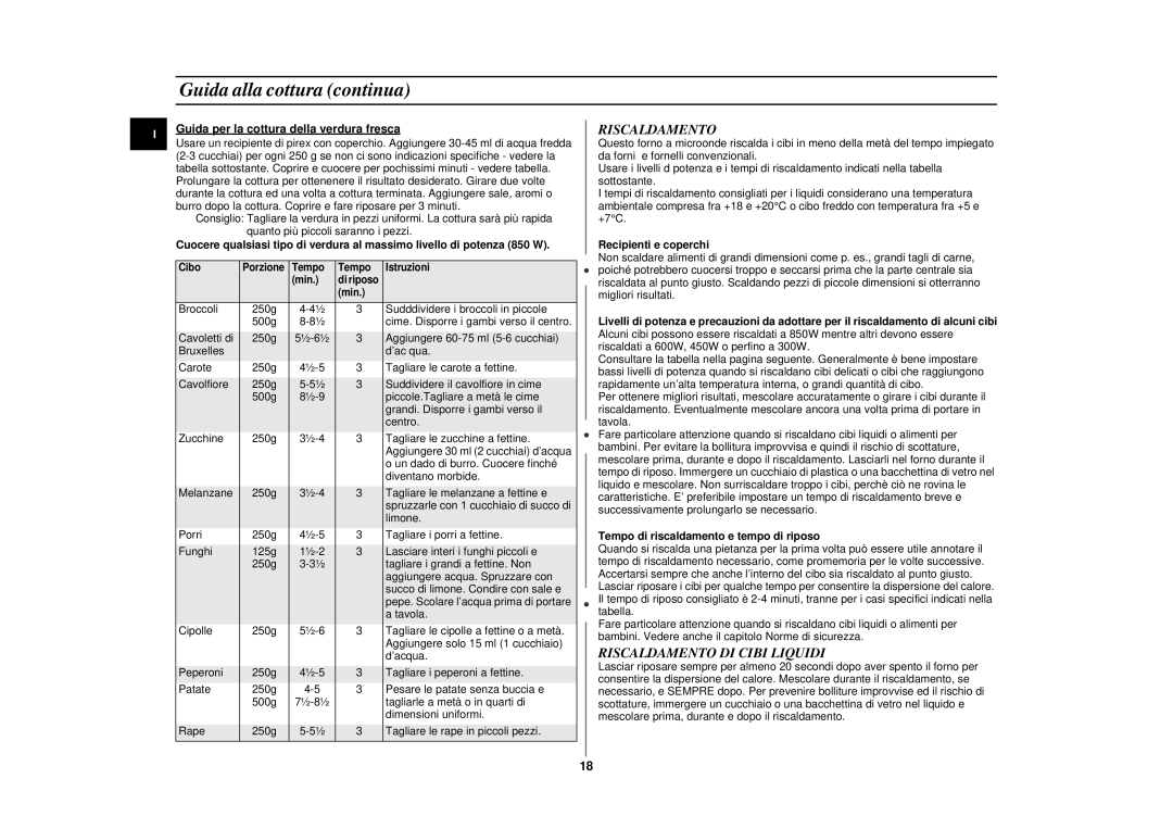 Samsung CE2777NT-S/XET, CE2777N/XET manual Guida alla cottura continua, Riscaldamento DI Cibi Liquidi 