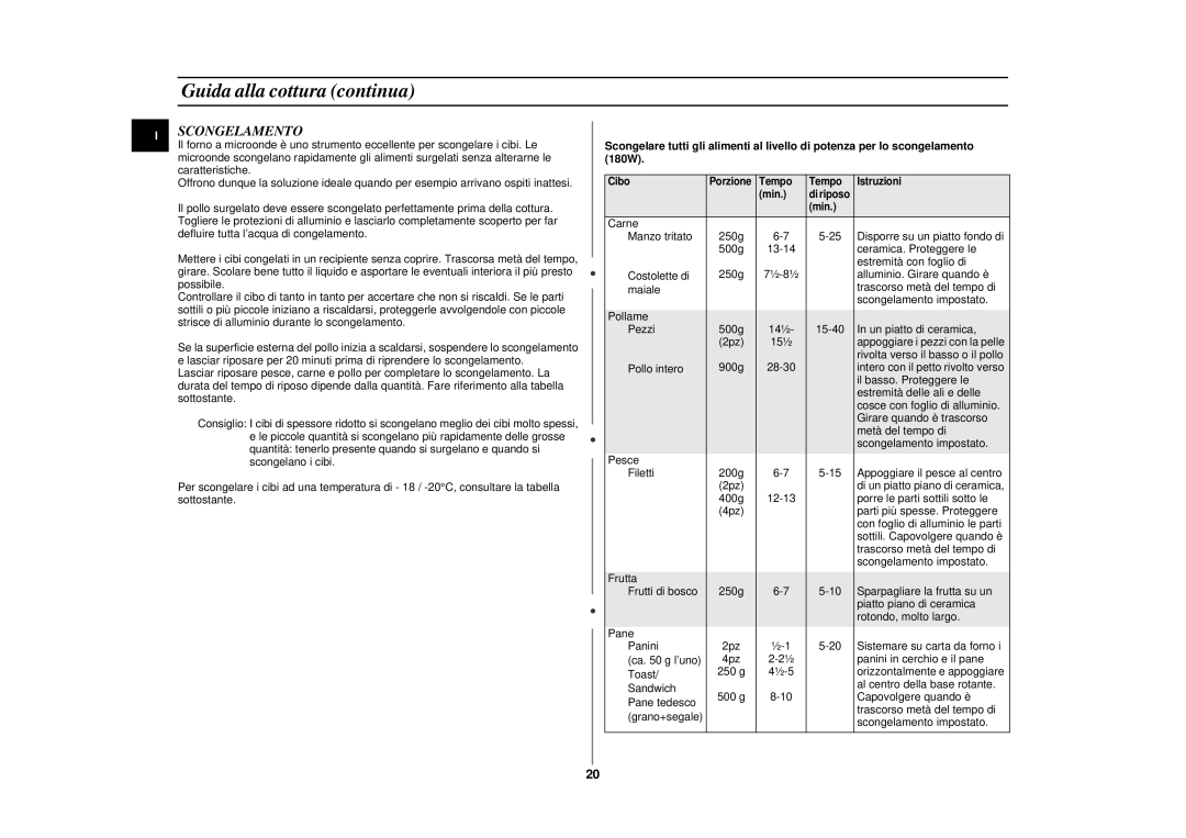 Samsung CE2777NT-S/XET, CE2777N/XET manual Scongelamento 