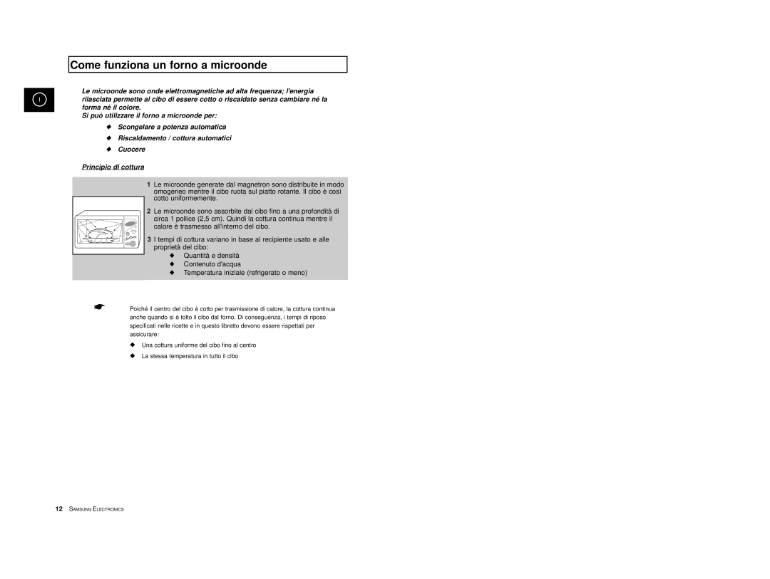 Samsung CE2777/XET manual Come funziona un forno a microonde 