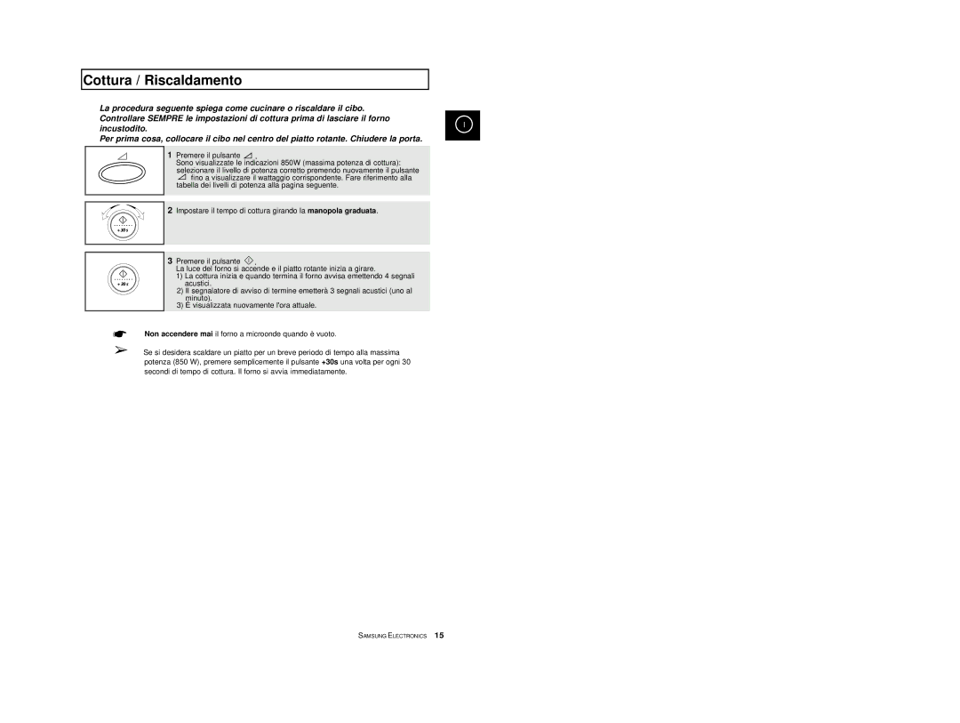 Samsung CE2777/XET manual Cottura / Riscaldamento 