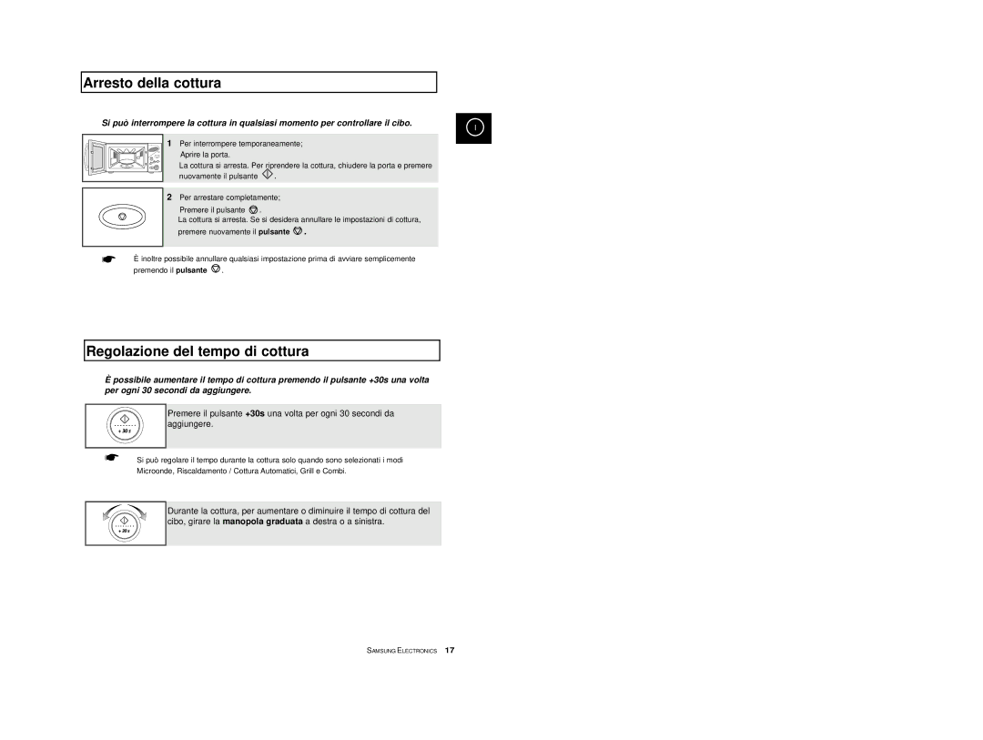 Samsung CE2777/XET manual Arresto della cottura, Regolazione del tempo di cottura 