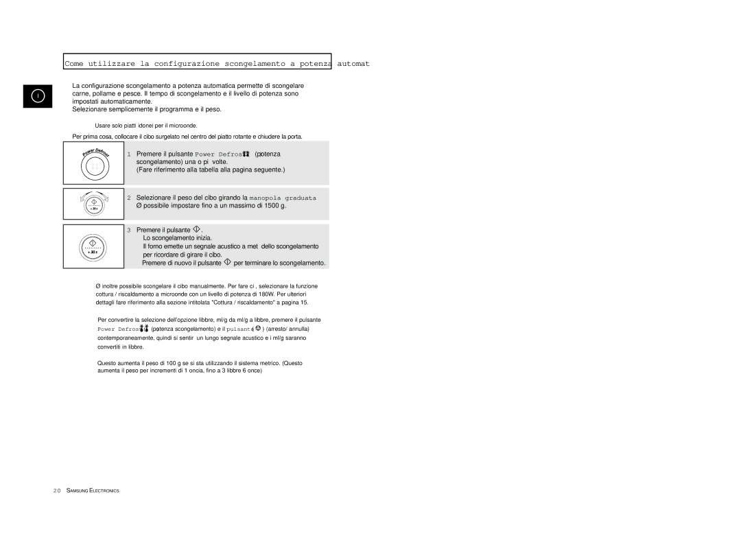 Samsung CE2777/XET manual Usare solo piatti idonei per il microonde 