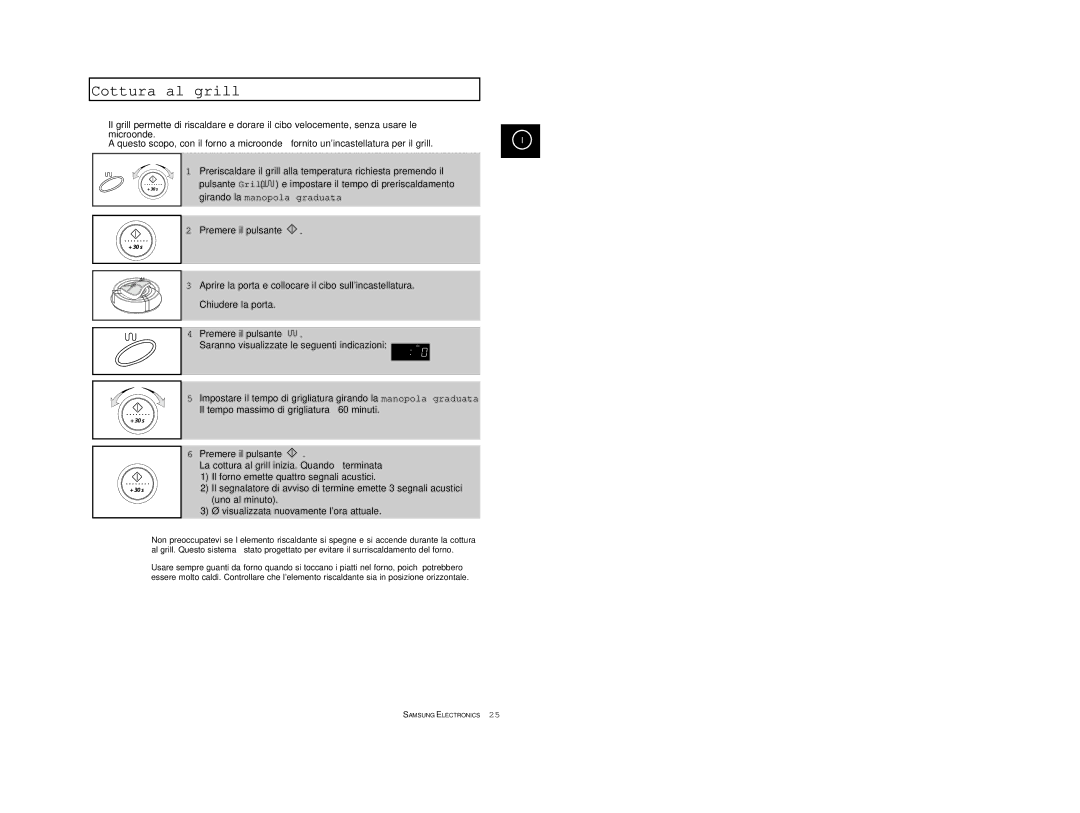 Samsung CE2777/XET manual Cottura al grill, Girando la manopola graduata 