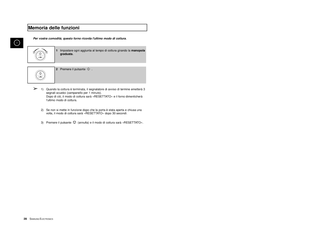 Samsung CE2777/XET manual Memoria delle funzioni, Graduata 