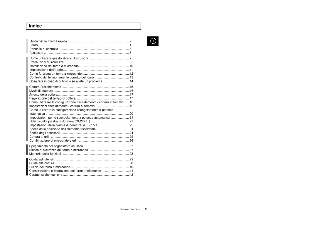 Samsung CE2777/XET manual Indice 