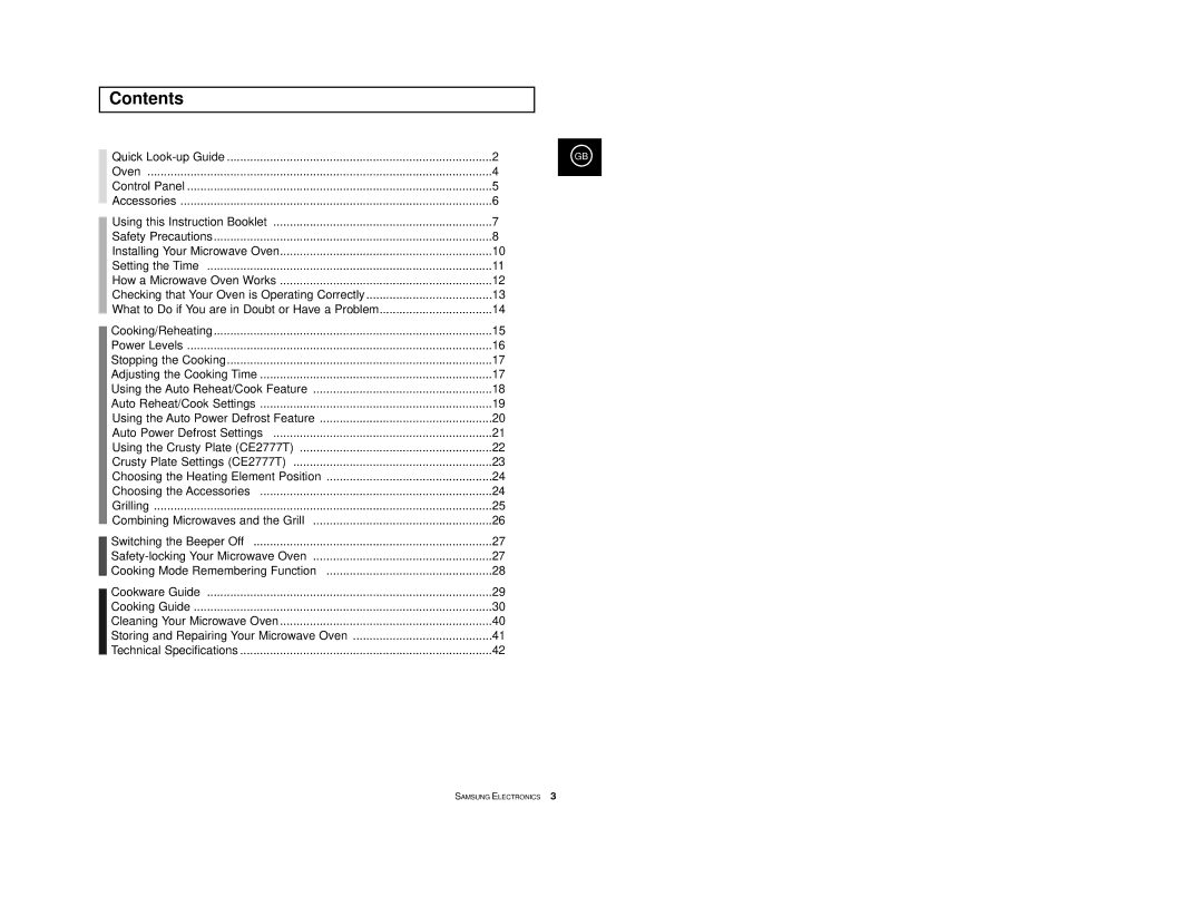 Samsung CE2777/XET manual Contents 