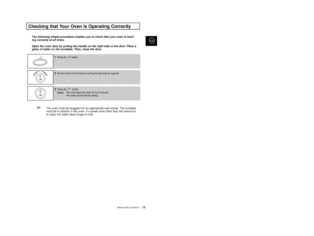 Samsung CE2777/XET manual Checking that Your Oven is Operating Correctly 