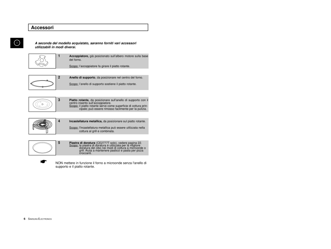 Samsung CE2777/XET manual Accessori 