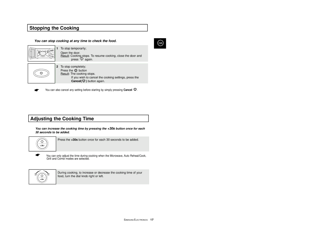 Samsung CE2777/XET manual Stopping the Cooking, Adjusting the Cooking Time 