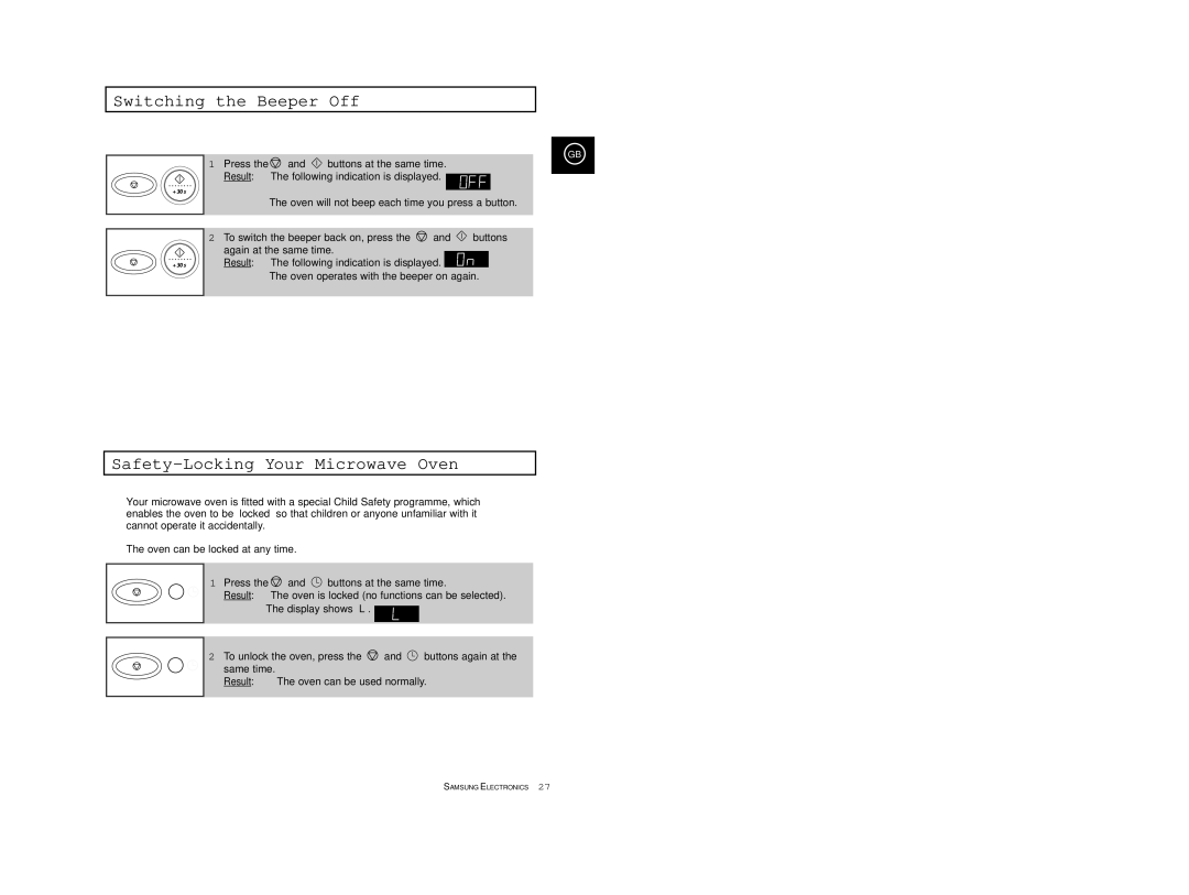 Samsung CE2777/XET manual Switching the Beeper Off, Safety-Locking Your Microwave Oven 