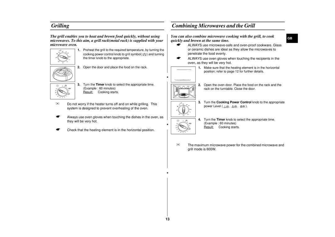 Samsung CE2815N/BOL manual Grilling Combining Microwaves and the Grill 