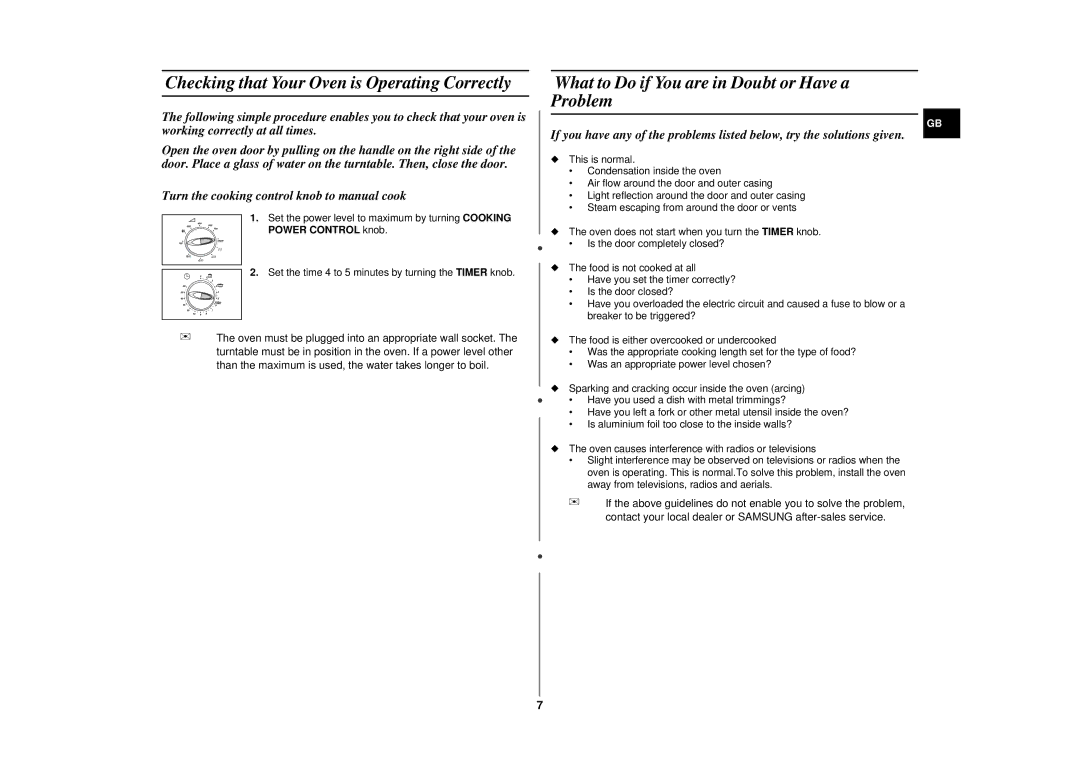 Samsung CE2815N/BOL manual Checking that Your Oven is Operating Correctly, What to Do if You are in Doubt or Have a Problem 