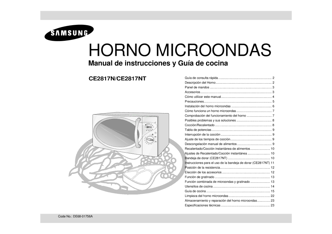 Samsung CE2817N/XEC manual Horno Microondas 