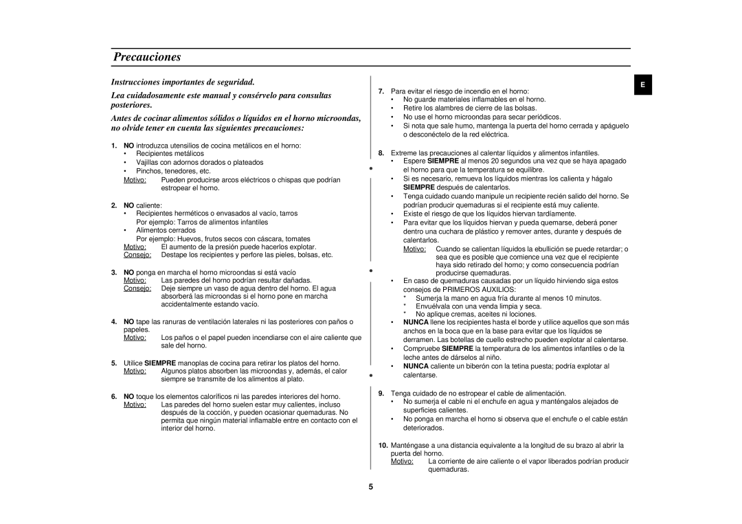 Samsung CE2817N/XEC manual Precauciones 