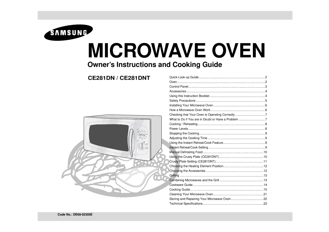 Samsung CE281DN/XEF, CE281DN-Y/XEF, CE281DN/XEH, CE281DN/GEN manual Microwave Oven, Code No. DE68-02305E 