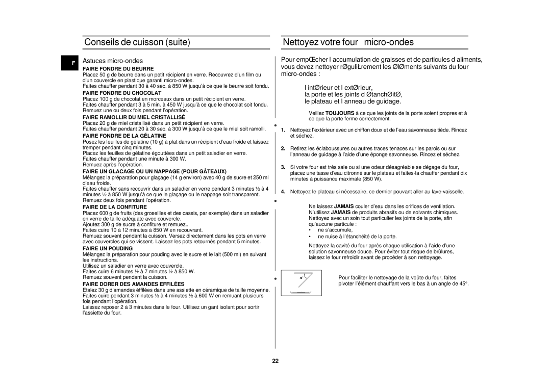 Samsung CE281DN-Y/XEF, CE281DN/XEF manual Nettoyez votre four à micro-ondes, Astuces micro-ondes 