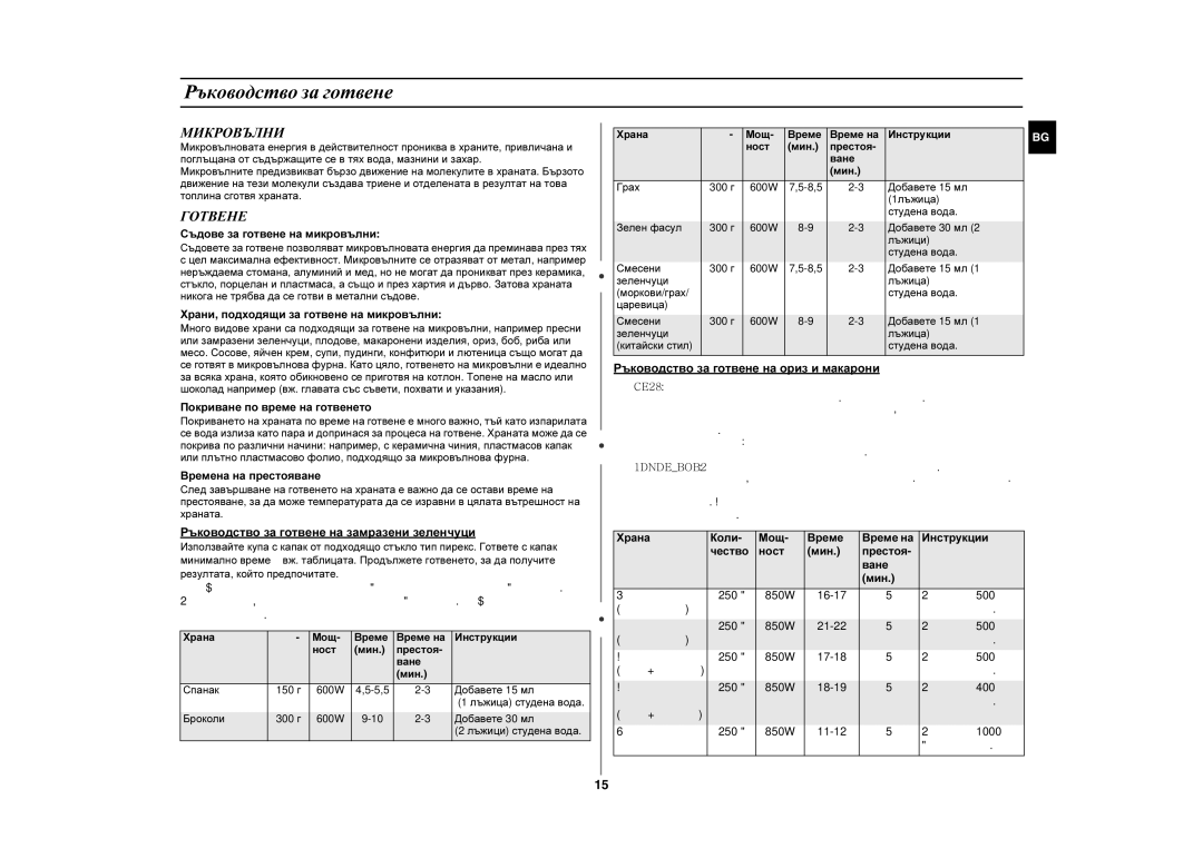 Samsung CE281DN/BOL manual Ръководство за готвене, Микровълни, Готвене 