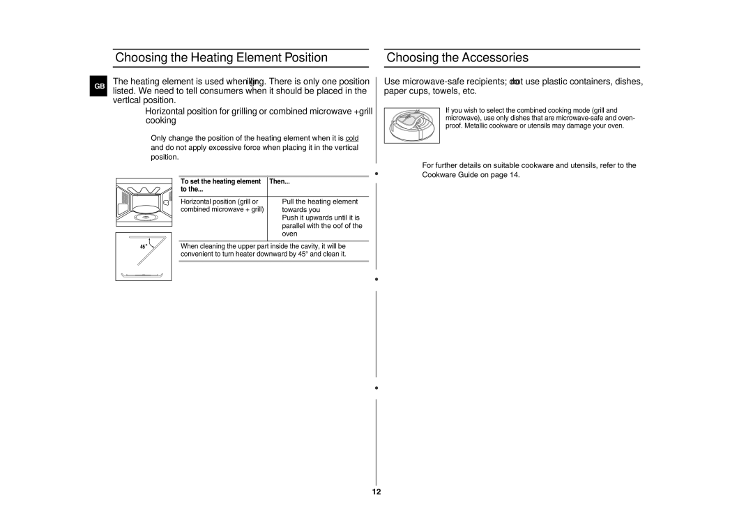 Samsung CE281DN/BOL manual  Pull the heating element, Towards you,  Push it upwards until it is, Parallel with the oof 