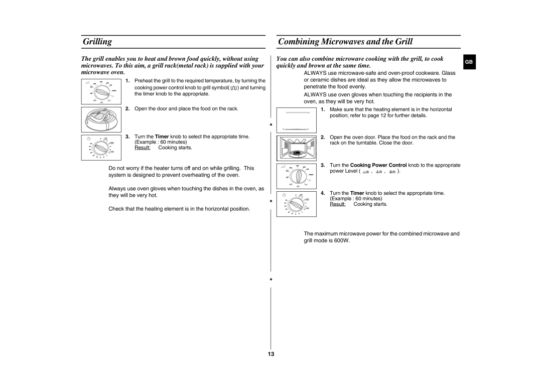 Samsung CE281DN/BOL manual Grilling Combining Microwaves and the Grill 