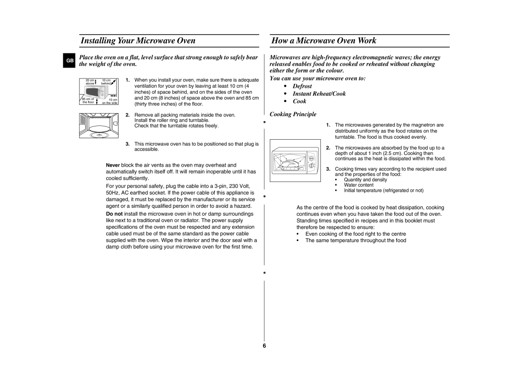 Samsung CE281DN/BOL manual Installing Your Microwave Oven How a Microwave Oven Work, Weight of the oven 