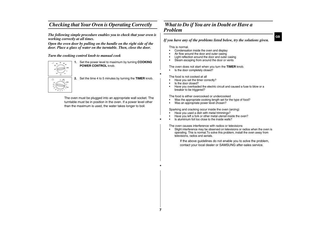 Samsung CE281DN/BOL manual Checking that Your Oven is Operating Correctly, What to Do if You are in Doubt or Have a Problem 