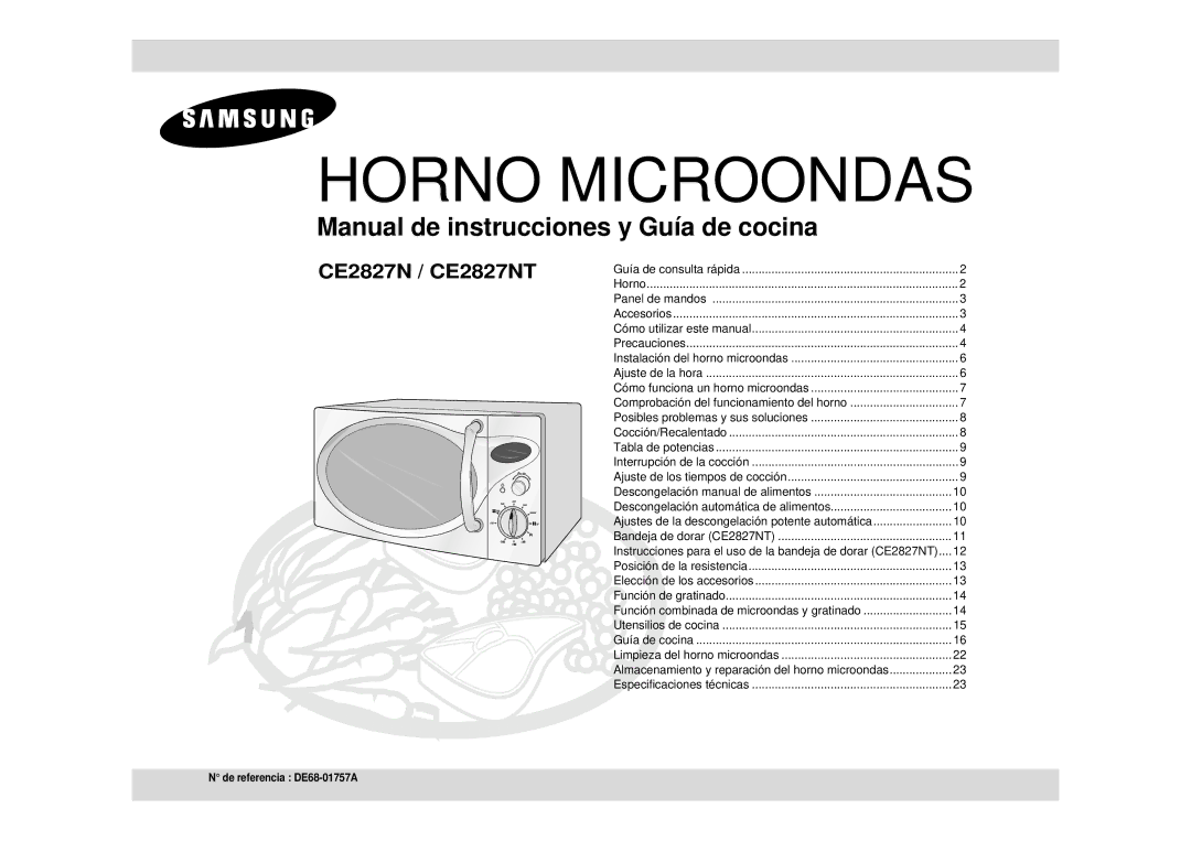 Samsung CE2827NT/XEC, CE2827N/XEC, CE2827N-B/XEC, CE2827N-D/XEC manual Horno Microondas 