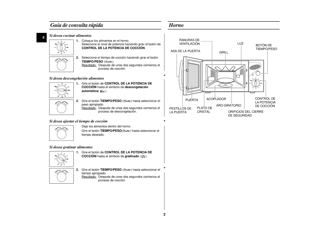 Samsung CE2827N-B/XEC, CE2827N/XEC, CE2827NT/XEC, CE2827N-D/XEC manual Guía de consulta rápida, Horno 