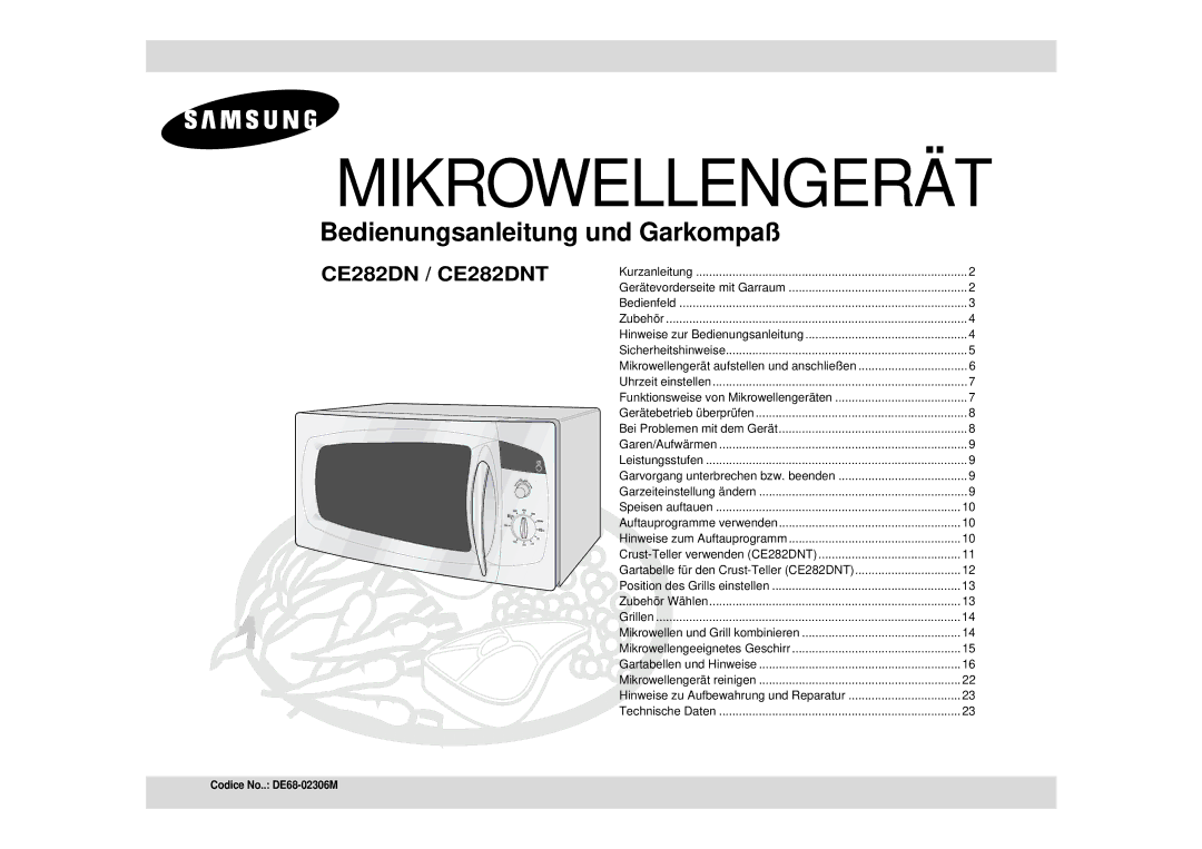 Samsung CE282DN/XEN, CE282DN-S/XEG, CE282DN/XEG manual Mikrowellengerät, Codice No.. DE68-02306M 