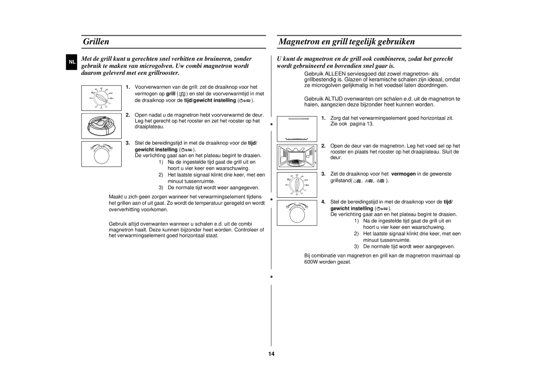 Samsung CE282DNT/XEF, CE282DNT-Y/XEF, CE282DNT-K/XEF manual Grillen Magnetron en grill tegelijk gebruiken, Gewicht instelling 